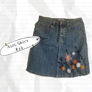 Asos Embroidered Jean Skirt